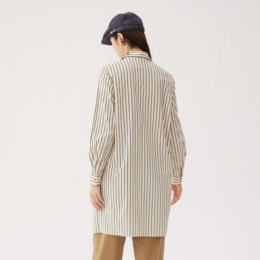 谜底条纹衬衣裙长袖2024秋季新品复古风绣花宽松直筒裙243ML1142 商品图2