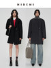 HIDEMI 极简超大廓形加宽垫肩设计感厚款羊毛毛呢西装式口袋中长款大衣 黑色/深灰色 商品缩略图0