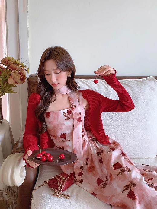 张心子【雾色玫瑰】法式浪漫印花雪纺吊带连衣裙女秋季新款长裙仙 U2408081 商品图4