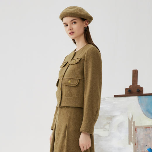谜底短款外套女2024秋季新品小香风圆领优雅四口袋外套243MW1135 商品图1