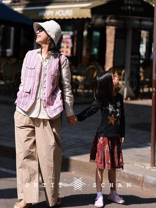 PETIT SCHAN小闪 CLO#576 Weekend Escape Plan 周末出逃计划 高密色织匹马棉纯棉休闲松紧腰宽松直筒裤 商品图3