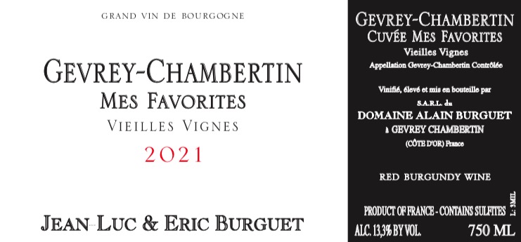 「跨境」2021 布鹤阁酒庄热弗雷香贝天吾爱老藤红葡萄酒 Alain Burguet Gevrey Chambertin Mes Favourites