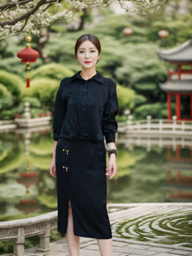 时尚落肩扭花衬衣