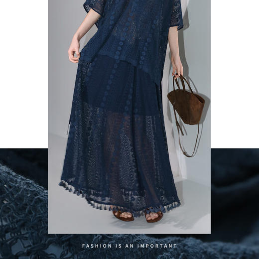 COCOBELLA重工镂空刺绣蕾丝半身裙度假流苏大摆长裙HS3063-3 商品图1