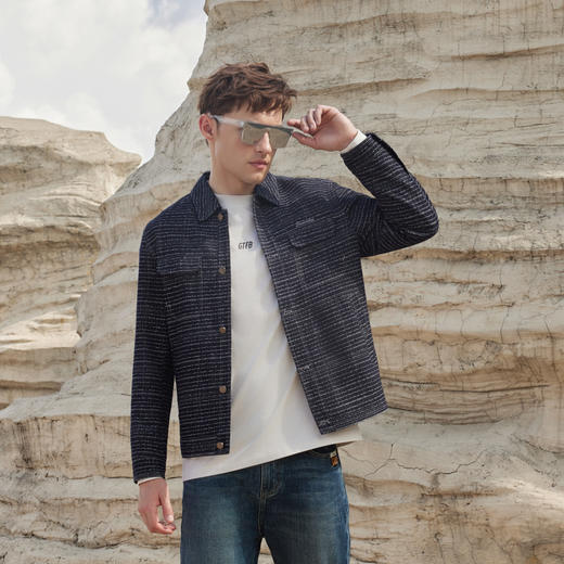 半身缘男装 秋季提花面料摇头扣绣花夹克牛仔外套243212U01312874 商品图2