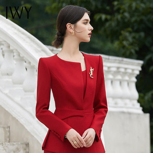 IWY/秋款长袖红色西装连衣裙套装两件套商务宴会接待干练职业正装C2076+Q1192  商品图2
