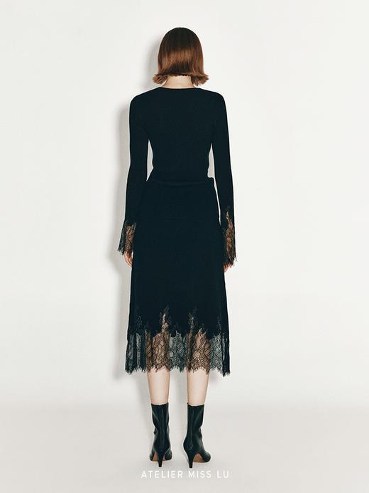 【丝丝入扣】加长睫毛蕾丝拼接羊绒羊毛混纺半裙 商品图2