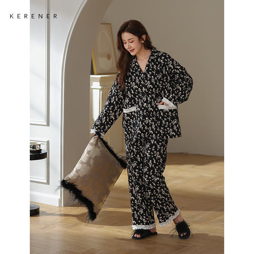 【可人儿&繁花似锦】春秋季纯棉家居服女士印花长袖全棉睡衣套装 商品图1