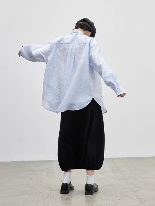 步履不停/4C11195C/薄软翻领肌理蓝色绿色长袖衬衫外套 商品图1