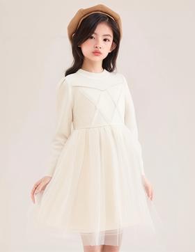 笛莎Deesha 童装女童连衣裙2024冬季新款儿童毛织网纱拼接裙