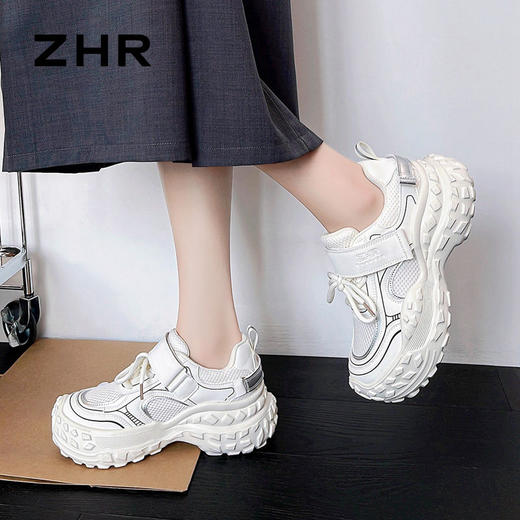 ZHR则则厚底老爹鞋女2024新款榴莲底增高运动休闲鞋百搭小白鞋女 商品图7