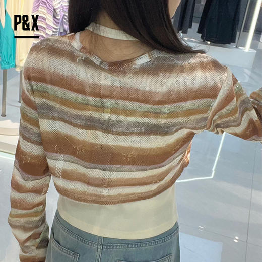 P&X设计师女装秋季辣妹长袖针织衫两件套短款上衣824315293 花色 商品图3
