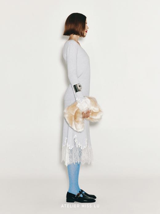 【浅海白沙】加长睫毛蕾丝拼接羊绒羊毛混纺半裙 商品图3