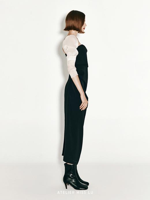 【奥利维亚】不规则褶皱设计抹胸纱袖连衣裙 商品图3