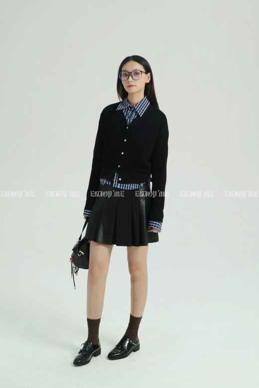 【门店同款】ENJOY秋季less is more复古百褶PU短半裙 159150633 商品图4
