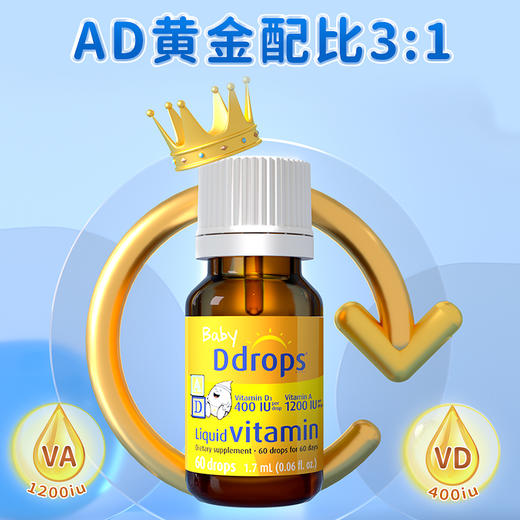 【保税】加拿大 Ddrops 婴幼儿/儿童 维生素A+D滴剂 60滴 天然纯净 助钙吸收 商品图3