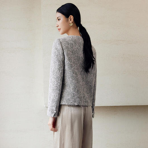 玳莎新中式毛呢外套女秋季新款优雅气质拉毛设计感圆领大衣  EC37306 商品图3