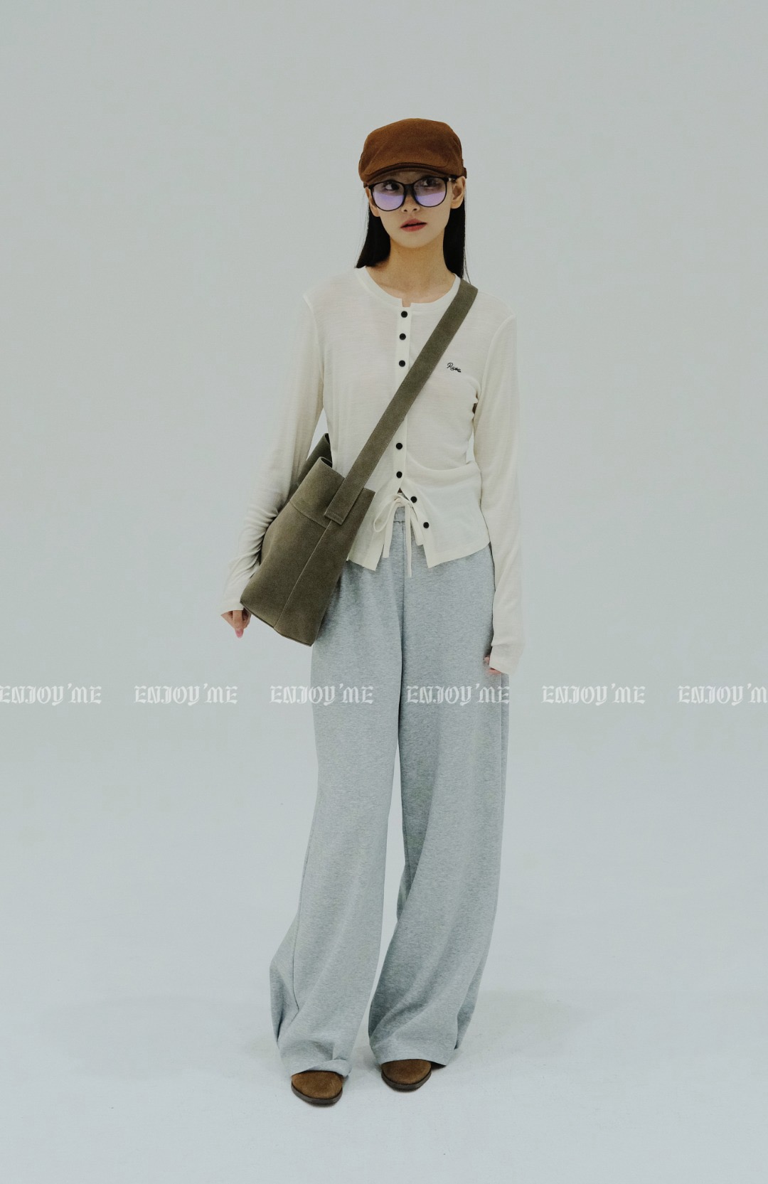 【门店同款】ENJOY秋季细闪抽绳阔腿裤 159296026