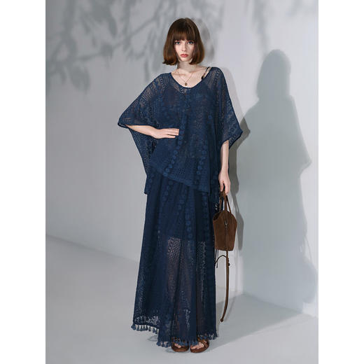 COCOBELLA重工镂空刺绣蕾丝半身裙度假流苏大摆长裙HS3063-3 商品图3