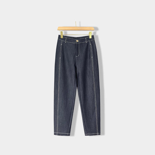 丁摩 春夏丹宁兰撞色线仿牛仔镰刀裤女直筒休闲裤垂感九分 裤子宽松4ZF-12156 商品图5