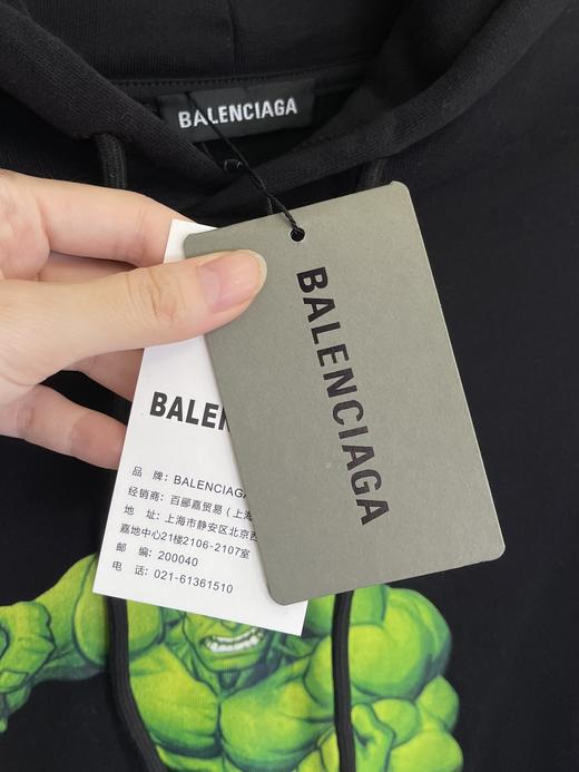 BalenciagaXHulk联名款黑色绿巨人浩克印花抓绒帽衫卫衣 商品图7