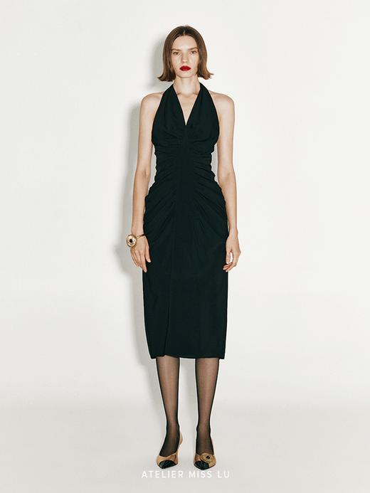 【伊莎贝拉】褶皱设计挂脖露背修身连衣裙 商品图0