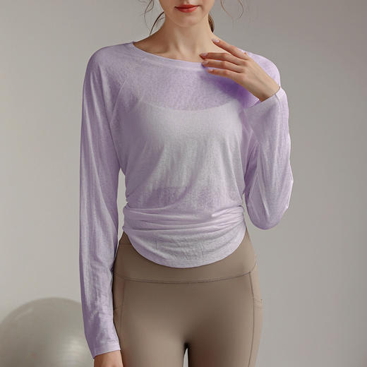 新款天丝雪花瑜伽服T恤女秋 宽松显瘦运动罩衫普拉提专业训练健身长袖 MXF 99111 商品图3
