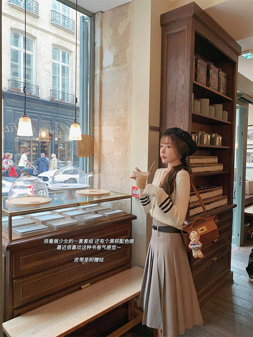 L码 金蘑菇菇 看展 韩系学院风咖色百褶半裙 高腰垂感显瘦遮肉中长裙 商品图2