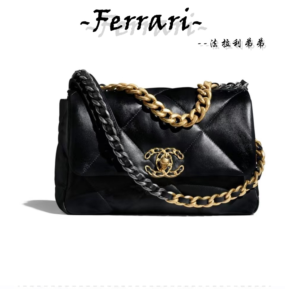 香奶奶 3尺寸！ 19BAG金扣链条口盖包斜挎单肩包女款黑色