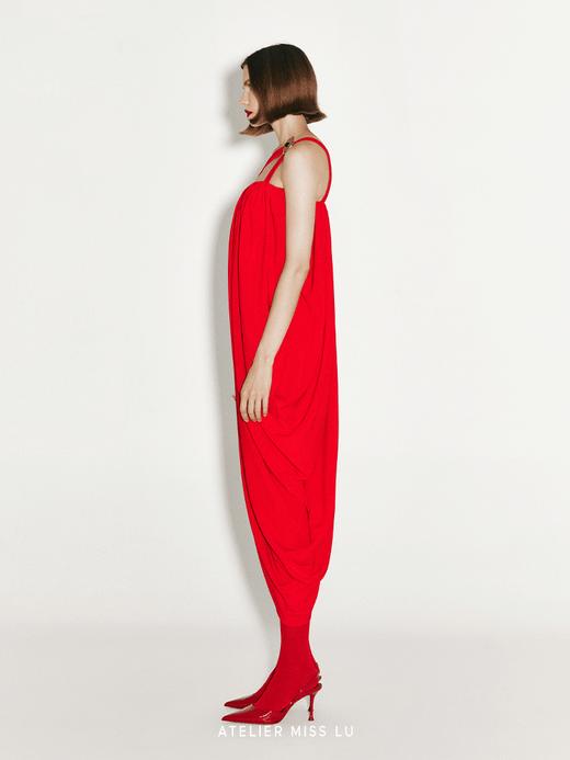 【热情探戈】斜肩带立裁垂褶不规则连衣裙 商品图1