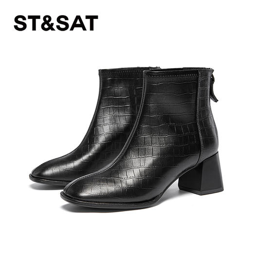 【绒里可选】星期六法式方头简约粗跟短靴SSC4116360/SSC4118360 商品图8