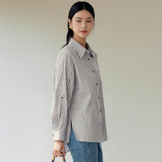 玳莎设计感条纹宽松衬衫女秋季新款百搭休闲慵懒风长袖上衣  EC31307 商品图2