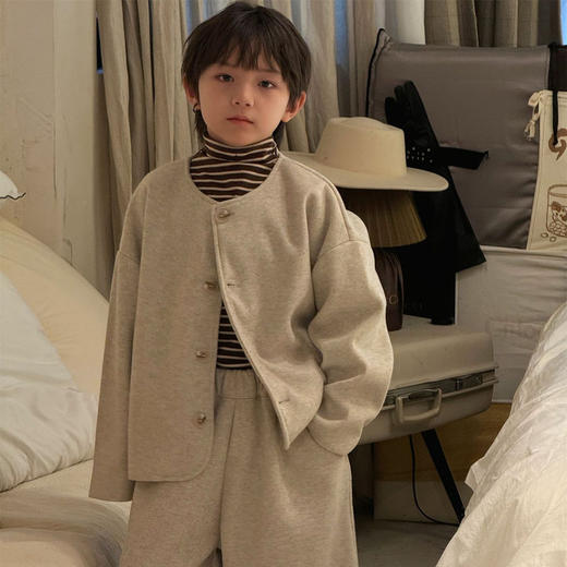 奶酪与喵高级感呢子两件套男童2024秋季韩版新款毛呢套装中大童 商品图0