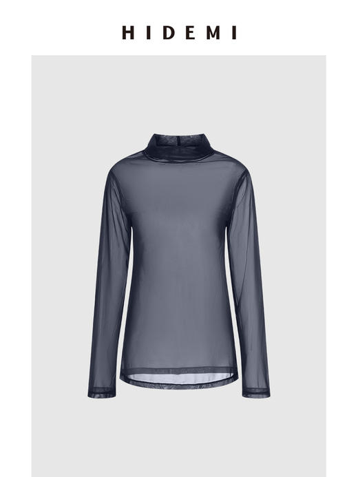 HIDEMI 极简小立领半透感微宽松打底长袖上衣 深巧克力色/黑色 商品图7