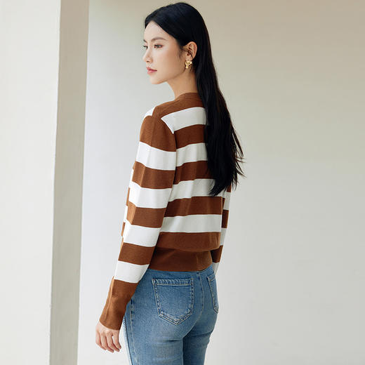 玳莎条纹双排扣针织开衫24年秋季新款经典时尚百搭长袖毛衣外搭女 EC33303 商品图3