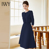 IWY/七分袖藏蓝色职业裙气质优雅大摆裙圆领显瘦通勤干练连衣裙Q1173-ZL 商品缩略图3