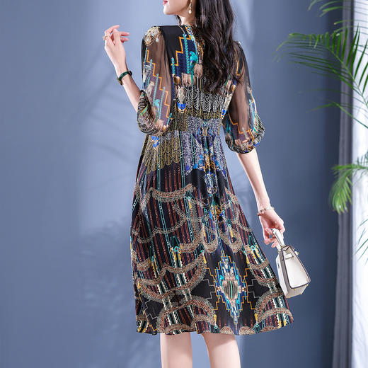 丁摩 异域风情印花真丝连衣裙桑蚕丝裙子4ZF-90216 商品图3