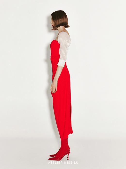 【苏菲玛索】不规则褶皱设计抹胸纱袖连衣裙 商品图1