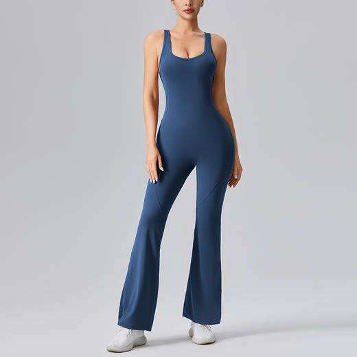 科里芙女士镂空美背背心微喇长裤塑形紧身提臀裸感欧美健身连体衣 商品图4