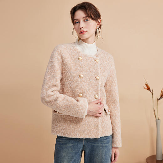 EITIE爱特爱冬季新款气质小香风100%绵羊毛直筒显瘦保暖外套D2403417 商品图4