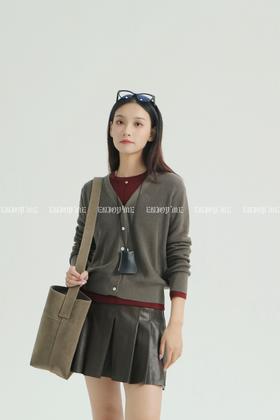 【门店同款】ENJOY秋季less is more复古百褶PU短半裙 159150633