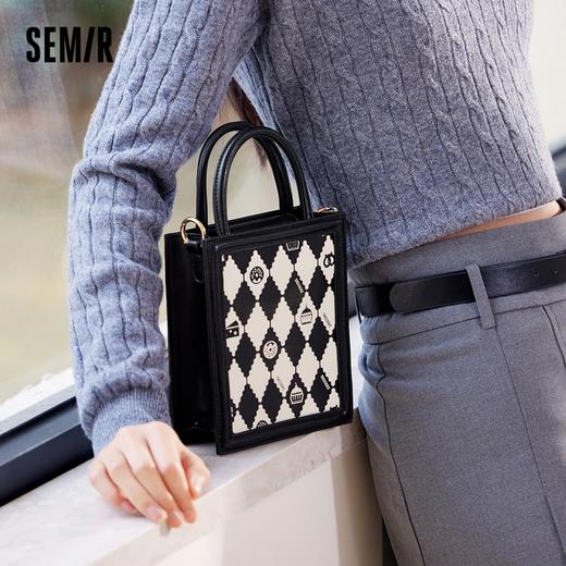 森马包包斜挎包女新款撞色菱格单肩包小巧手提包时尚小方包 商品图1