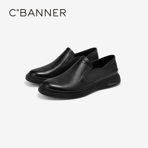 千百度男鞋正装皮鞋秋一脚蹬英伦风黑色男士休闲商务皮鞋A24485191 商品图1