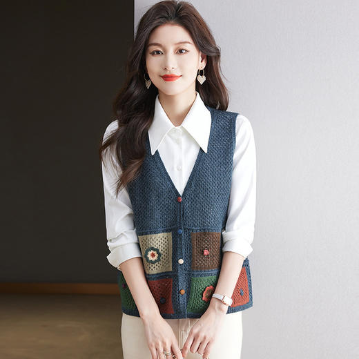 洋气别致马甲，复古镂空无袖马夹开衫外套CC-10-5376 商品图0