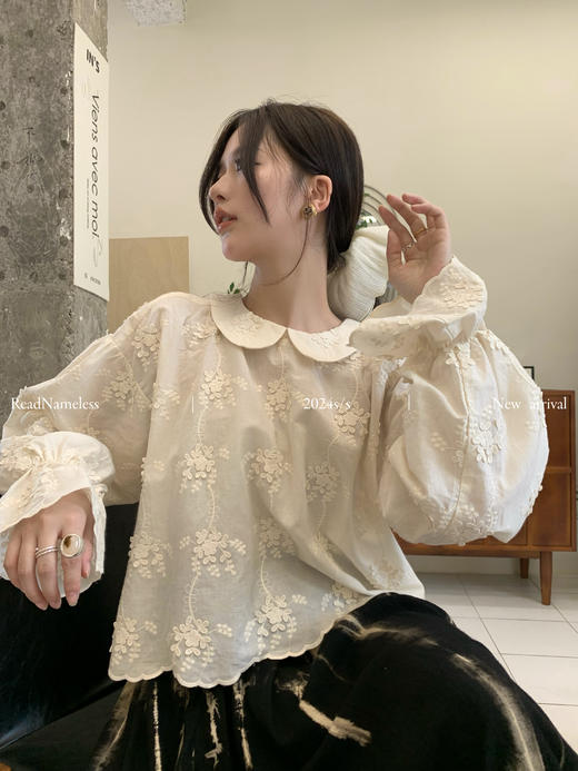 Read Nameless /独家定制刺绣娃娃领衬衫+水墨扎染裙 商品图8