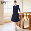 IWY/七分袖藏蓝色职业裙气质优雅大摆裙圆领显瘦通勤干练连衣裙Q1173-ZL 商品缩略图4