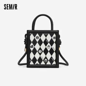 森马包包斜挎包女新款撞色菱格单肩包小巧手提包时尚小方包