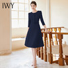 IWY/七分袖藏蓝色职业裙气质优雅大摆裙圆领显瘦通勤干练连衣裙Q1173-ZL 商品缩略图0