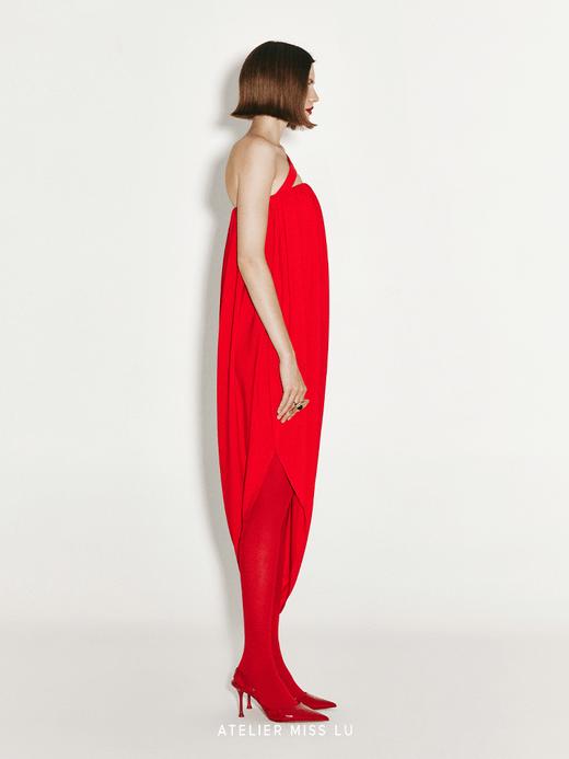 【热情探戈】斜肩带立裁垂褶不规则连衣裙 商品图3