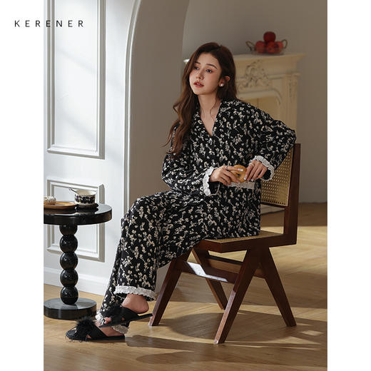 【可人儿&繁花似锦】春秋季纯棉家居服女士印花长袖全棉睡衣套装 商品图3